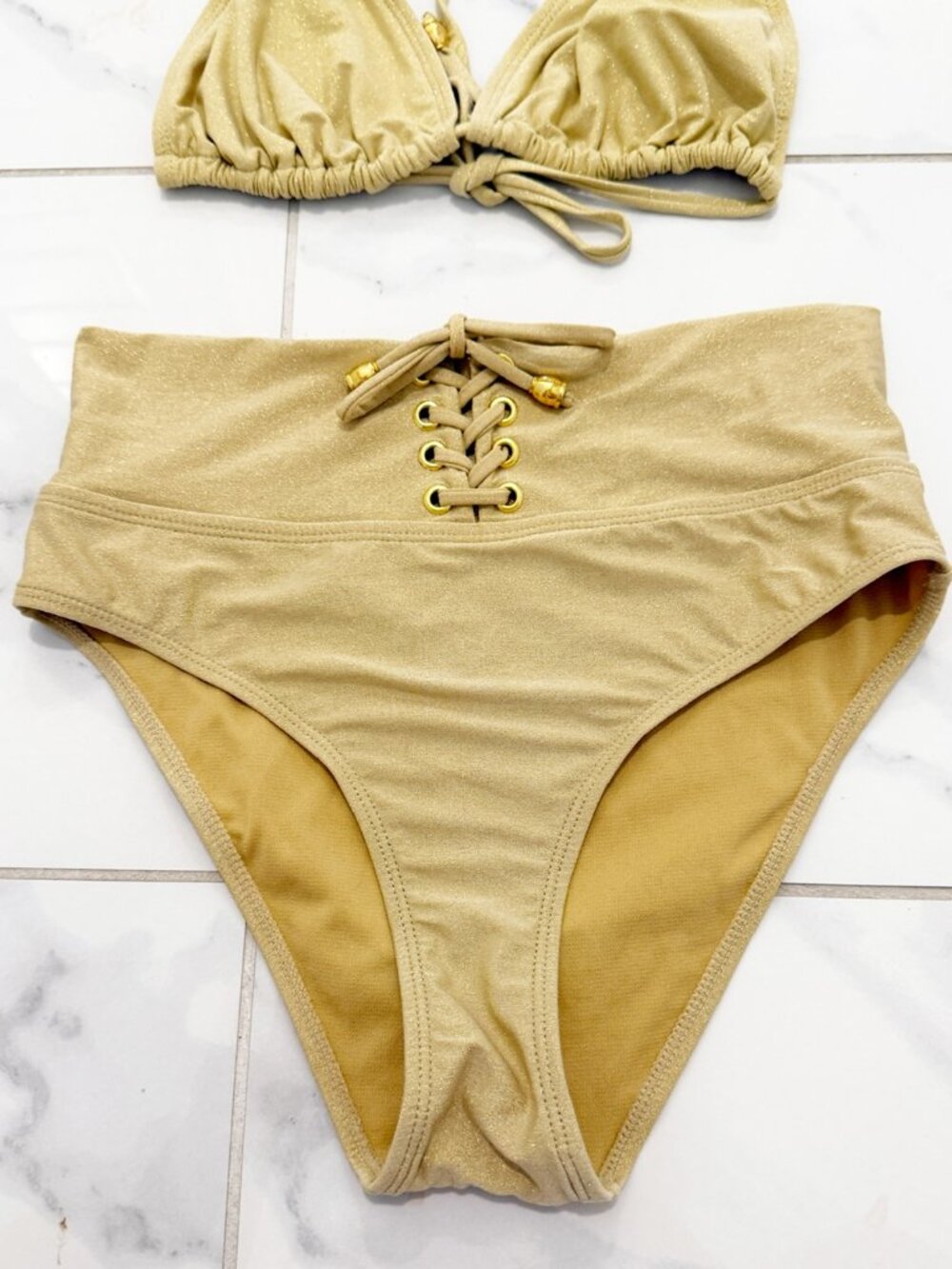 BIKKI BEACH EMMA Gold Lace Up 2-pc Bikini M/L - Picture 5 of 16